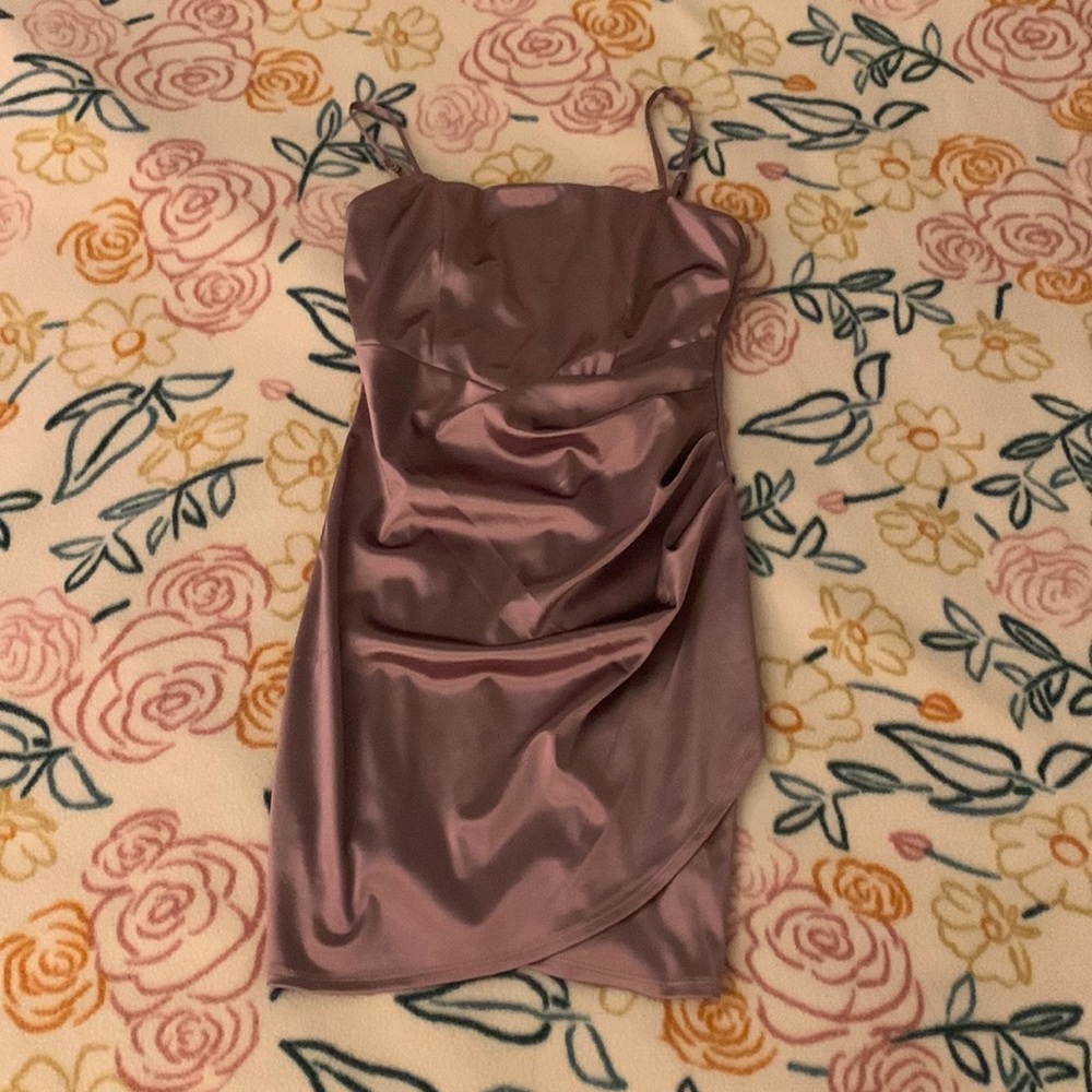 Satin Ruched Asymmetric Bodycon Dress